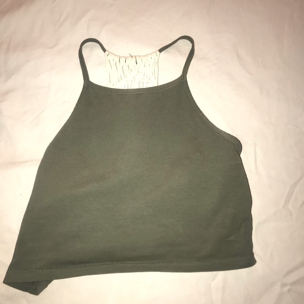 EMPYRE CROPPED CAMI OLIVE WITH WHITE BACK DETALING